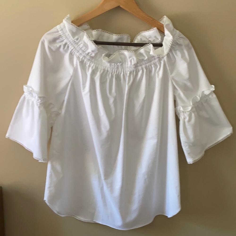 Sara Campbell White On or Off the Shoulder Peasant Top with/Detail XS